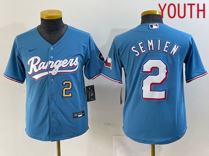 Youth Texas Rangers 2 Semien Blue Game Nike 2024 MLB Jersey style 2